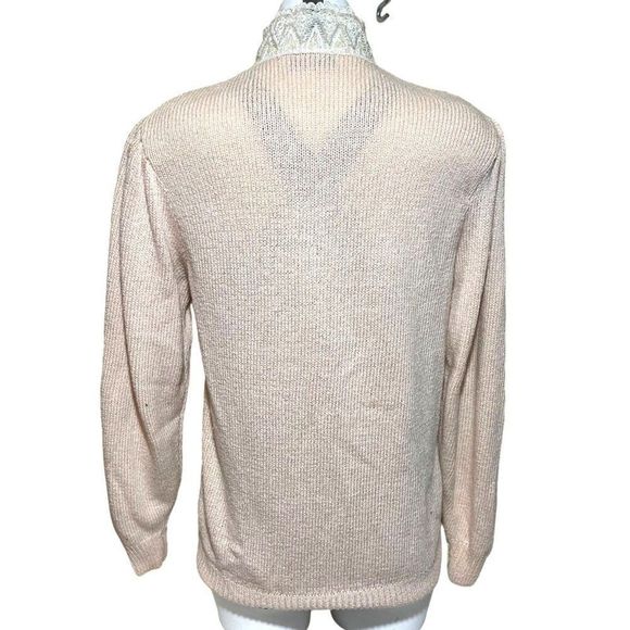80s Vintage Scott McClintock Peach Long Sleeve Sweater with Lace Applique LG - Picture 2 of 8